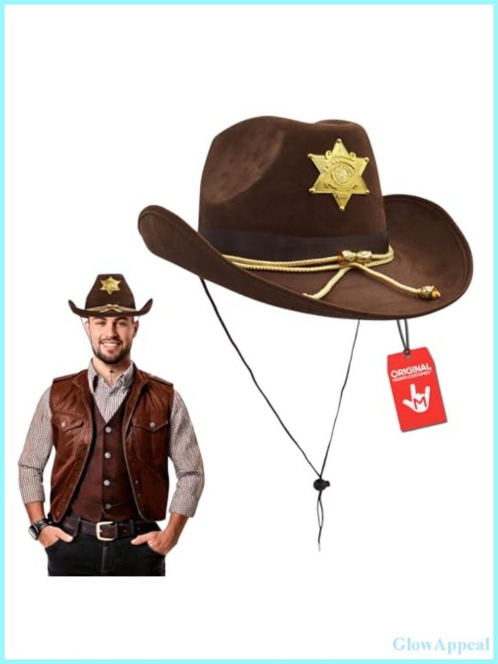 Sheriff Costume Hat with Badge - Cowboy Headpiece for Halloween & Western